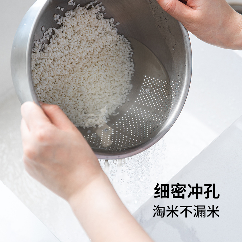 霜山304不锈钢多功能沥水篮大容量淘米盆厨房洗菜篮冲孔盆水果篮 - 图3