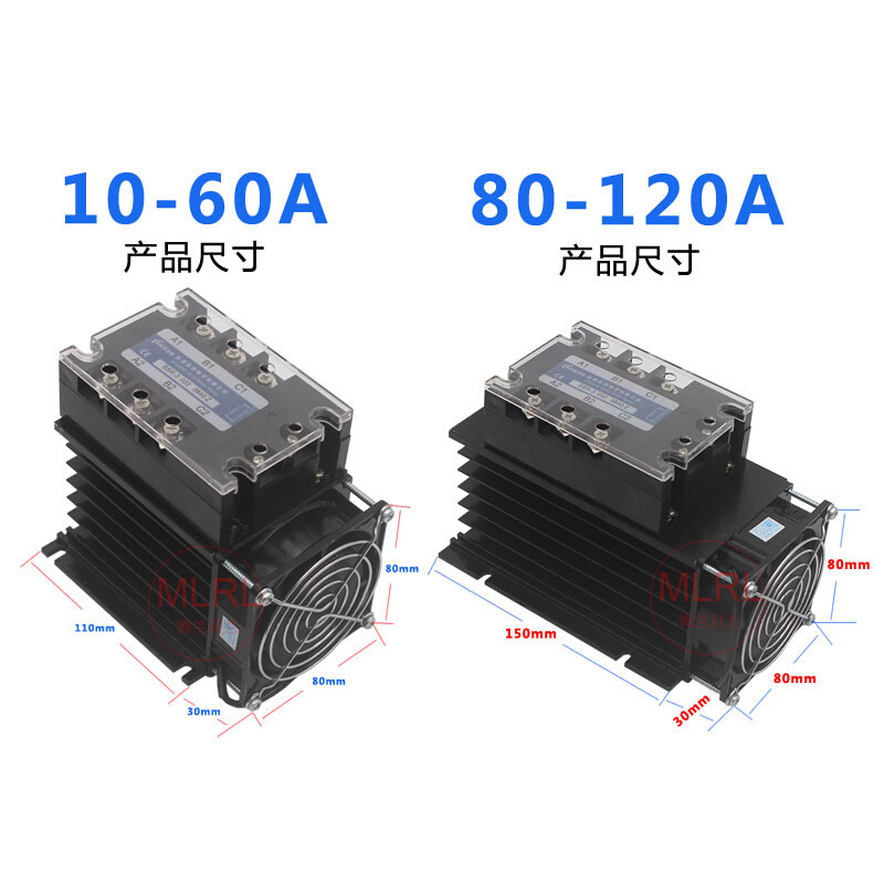 三相固态继电器带散热器风扇套装组件DC24V直流控交流SSR-3 100A - 图2