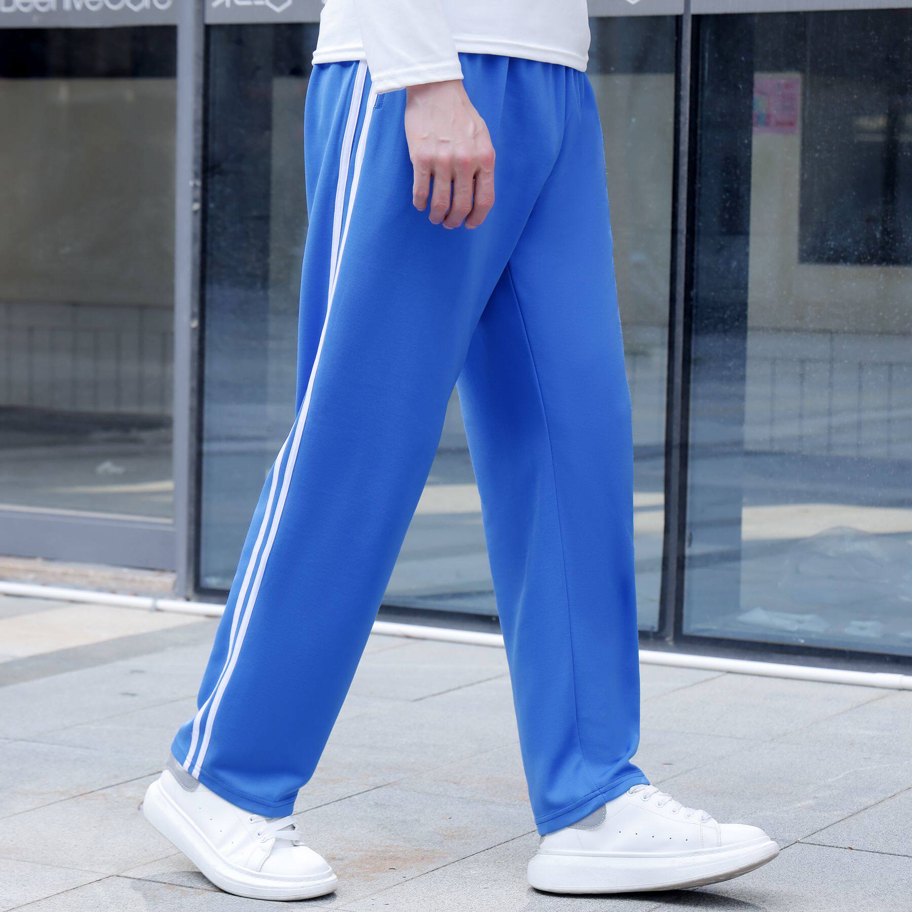 校服裤子夏季薄款直筒高中生两道杠蓝色初中学生两条杠藏青色校裤