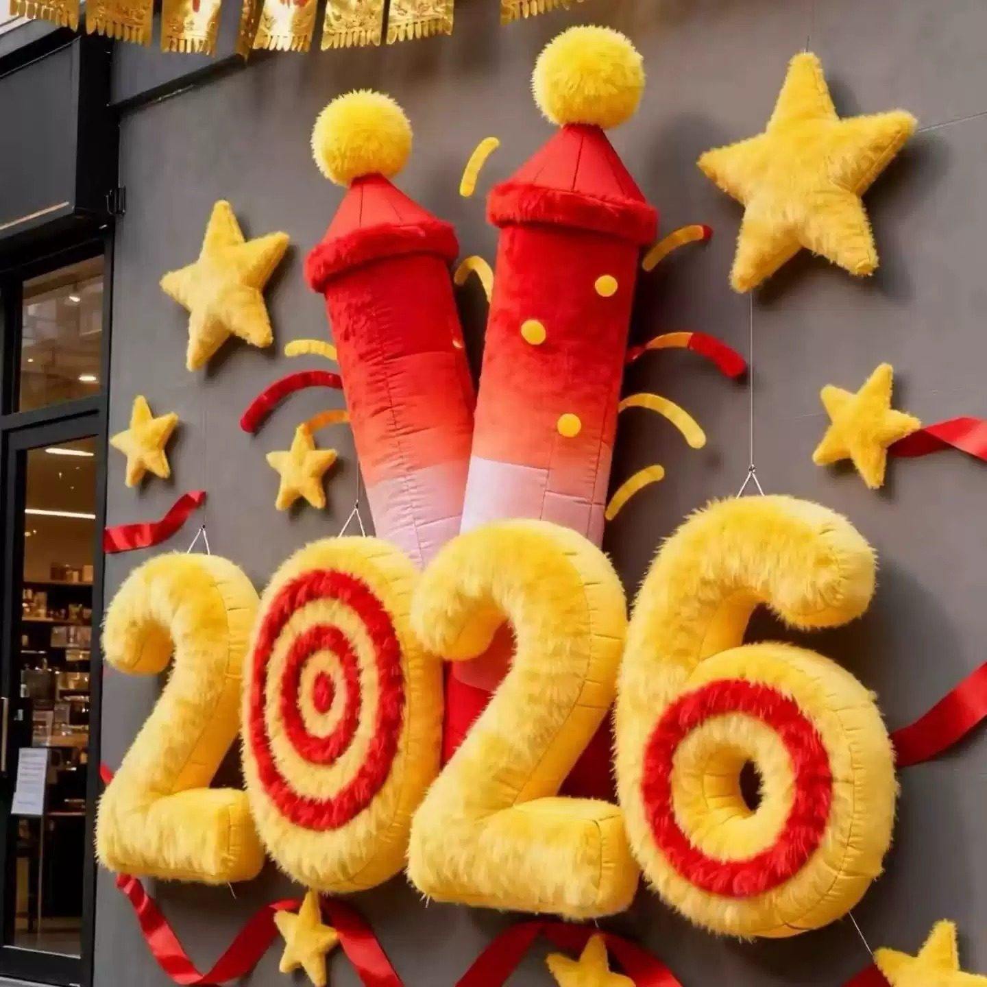 2026新年烟花造型充气气模装饰气球红色毛绒拍照道具氛围创意布置,淘宝优惠券,粉丝福利购,淘宝优惠卷
