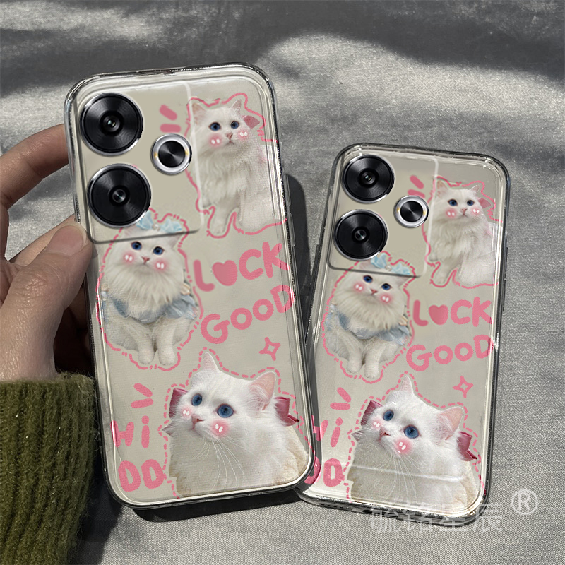 新款2024女款可爱小白猫适用小米redmi红米Turbo3手机壳13C透明12硅胶的12C超薄5g猫咪小众网红超萌保护套ins - 图3