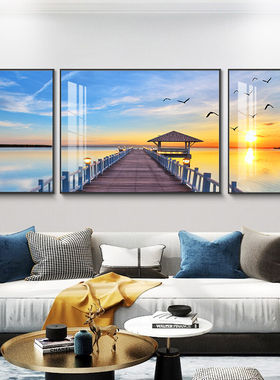 码头海景沙发背景墙挂画