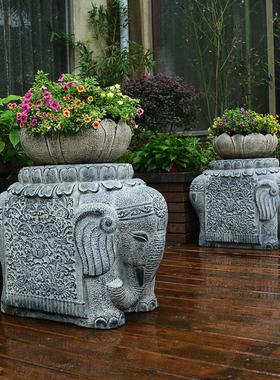 户外大象仿石墩花盆底座别墅大门口两侧门前摆件一对庭院造景布置