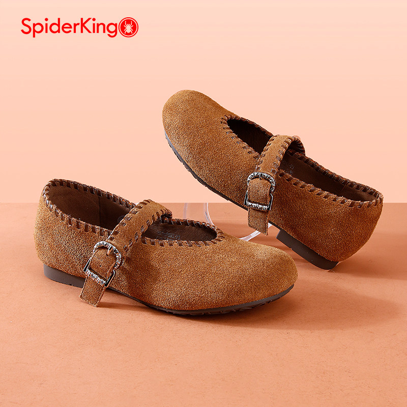 蜘蛛王女鞋2025秋季新款一字带浅口平底玛丽珍真皮复古圆头勃肯鞋,淘宝优惠券,粉丝福利购,淘宝优惠卷