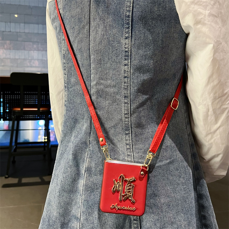 适用于华为pocket2手机壳斜挎绳p60折叠發福顺保护套p50pocketS全包防摔外壳pocket S新年红翻盖壳背带绳女款