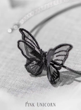 设计款黑色蕾丝蝴蝶结颈带