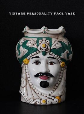 出口欧式摩尔人国王王后肖像人脸造型花瓶插花摆件品花园花艺装饰