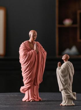 创意紫泥小和尚禅宗人物茶室桌面茶空间景观装饰茶宠物茶玩摆件