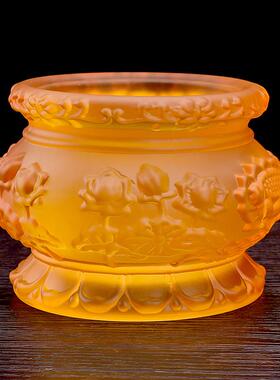 佛具用品 仿琉璃供佛香炉 花瓶果盘圣水杯供佛莲花贡杯插香炉摆件