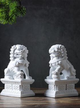 白色树脂狮子摆件新中式禅意书档书房书柜玄关电视柜饰品