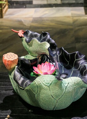 创意中式流水喷泉盆景鱼缸家居装饰桌面摆件客厅办公室加湿器