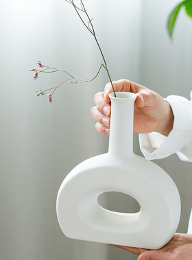 陶瓷干花花瓶小清新花插现代白色餐桌客厅家居装饰品摆件厂家