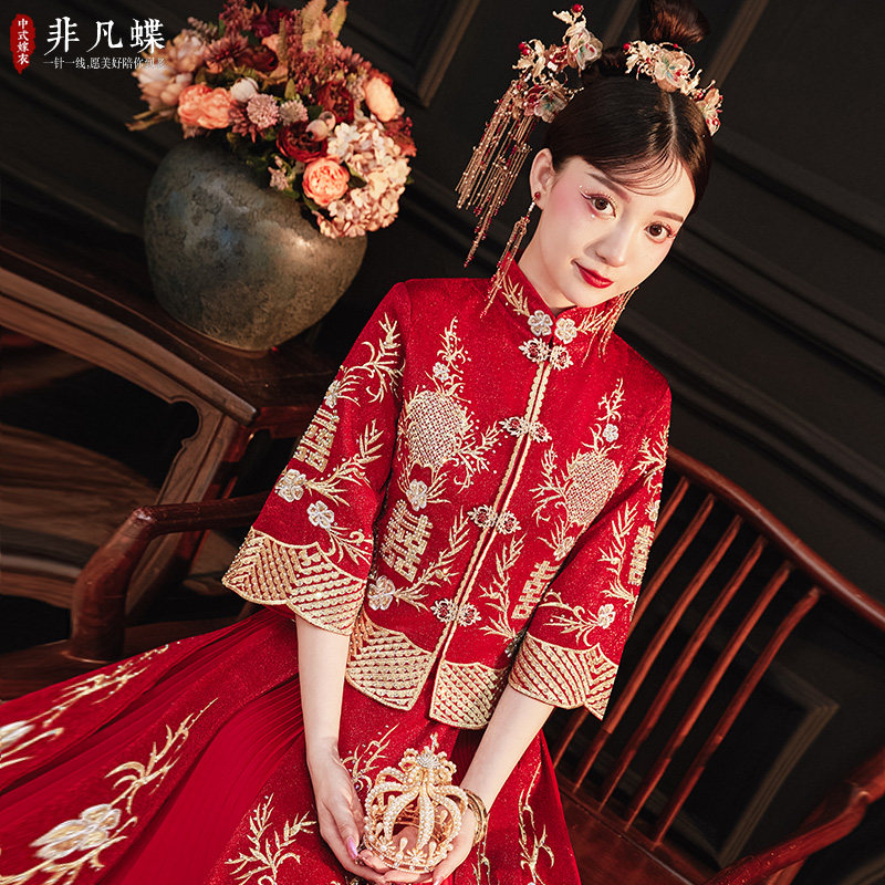 秀禾服2020新款结婚新娘中式女婚纱 非凡蝶旗袍