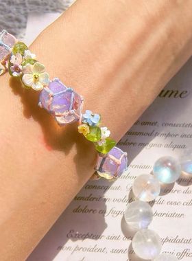 花园舞曲春天礼物水晶手链搭配高颜值小众编绳手链