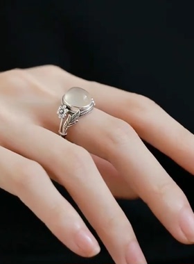 925银复古小花浮雕百搭开口戒指