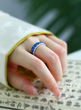 925银新中式复古珐琅祥云戒指女