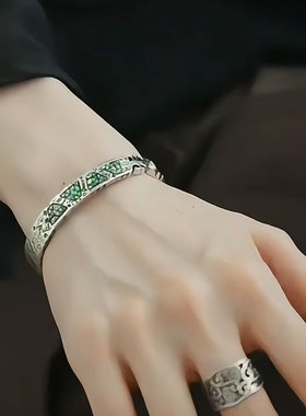 925银彩贝几何涂鸦图腾时尚手镯