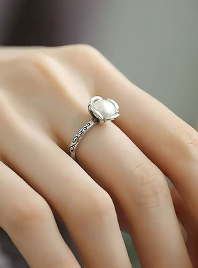 花朵珍珠925银新中式轻奢戒指