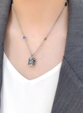 复古S925银皇冠彩色镂空可开吊坠