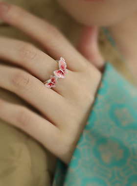 925银新中式珐琅蝴蝶开口戒指女