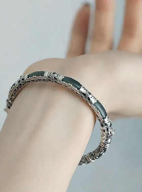 复古925银新中式女明妃蓝水手镯