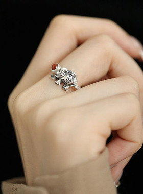 复古925银吉祥大象钱币食指戒女