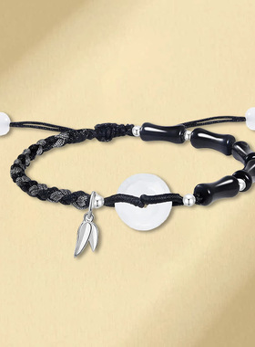 足银新中式白玉髓竹节平安扣手链