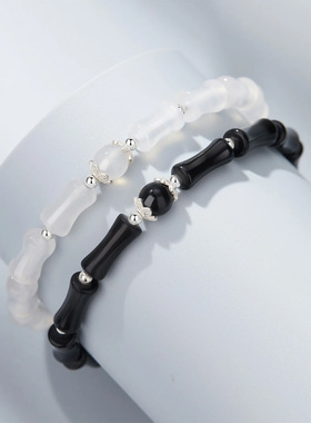 S925银黑曜石竹节手串男节节高