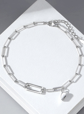 镂空方块纯银925情侣磁吸手链