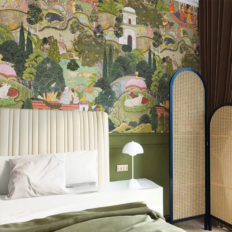 法式南洋风复古卧室背景墙纸斋浦尔花园壁纸客厅玄关墙布定制壁画 - 图0