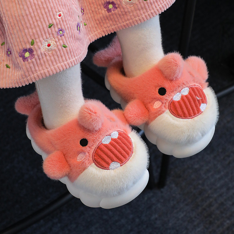 儿童棉拖鞋秋冬季男童卡通鲨鱼居家棉拖女童宝宝加绒保暖小孩拖鞋