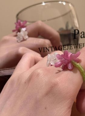 春天小众紫罗兰串指环珠