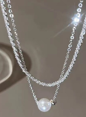 气质高级设计感双层叠戴珍珠项链