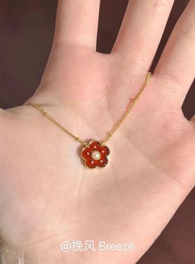 「小红花」红色可爱花朵项链女轻奢小众复古设计感锁骨链新款颈链