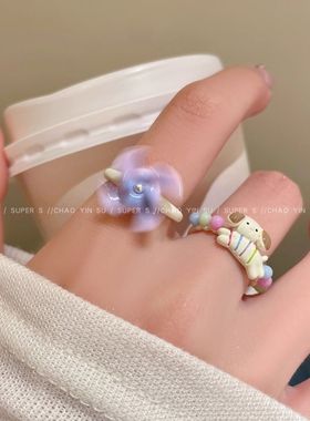 小众可爱卡通可旋转食指戒