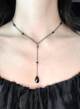 暗黑系简约水滴吊坠项链