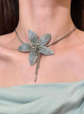 蔷薇原创多巴胺春夏季明媚蓝色花朵项链红蓝串珠choker锁骨链