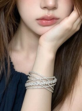老钱风小众高级感轻奢满钻交叉手镯女时尚百搭个性手环韩ins手链