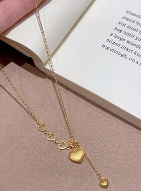 复古金色拉丝镂空爱心流苏项链女轻奢小众高级感简约锁骨颈链配饰