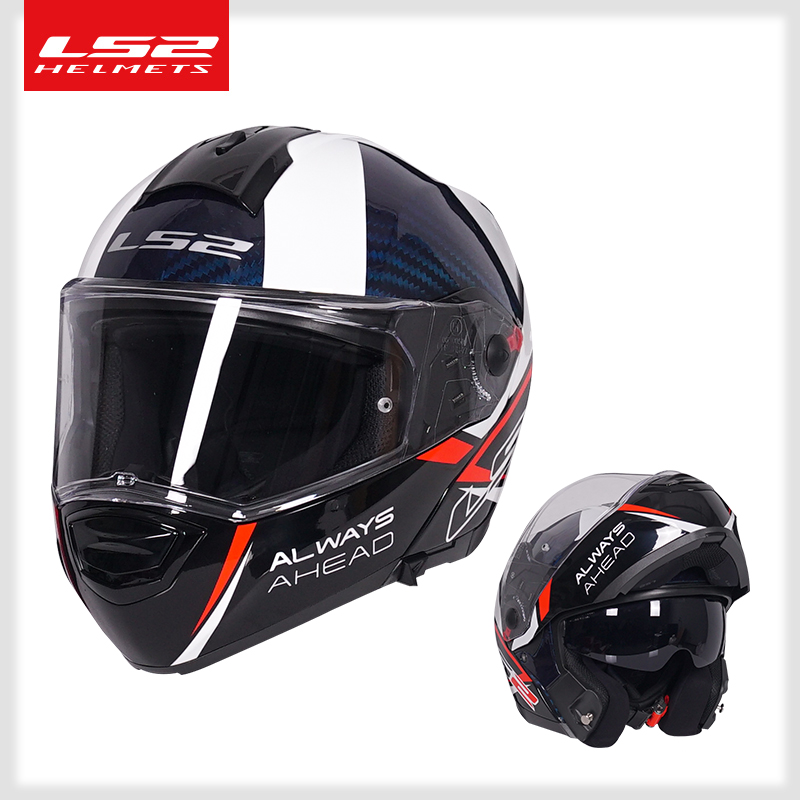 LS2碳纤维双镜片头盔摩托车男全盔越野盔揭面拉力盔机车防雾FF903 - 图0