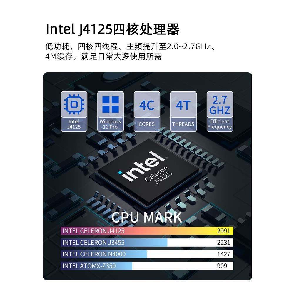 J4125口袋迷你主机微型电脑棒 win11办公游戏4K家用便携小mini PC - 图0