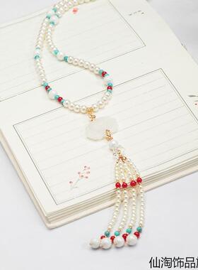 流苏软璎珞项链配饰毛衣中国风立领女童旗袍风汉红色发饰吊坠