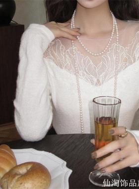 仿珍珠项链旗袍配饰锁骨链复古