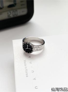 欧美简约ins嘻哈时尚手表式设计戒指男女款食指环个性小众食指戒