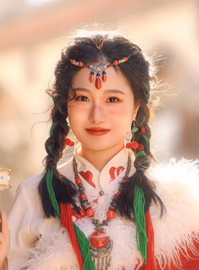 蒙古族头饰少数民族复古风舞蹈演出女儿童流苏串珠发饰品额饰橘色