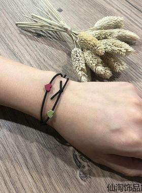 日韩简约百搭女爱心黑皮筋发圈小清新发绳发带扎头发饰结饰品