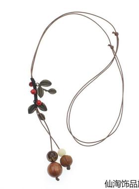 叶子项链长款简约个性木珠银杏叶挂件复古民族风毛衣链饰品女