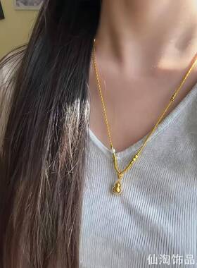 复古风金珠仿珍珠项链绳细款编绳