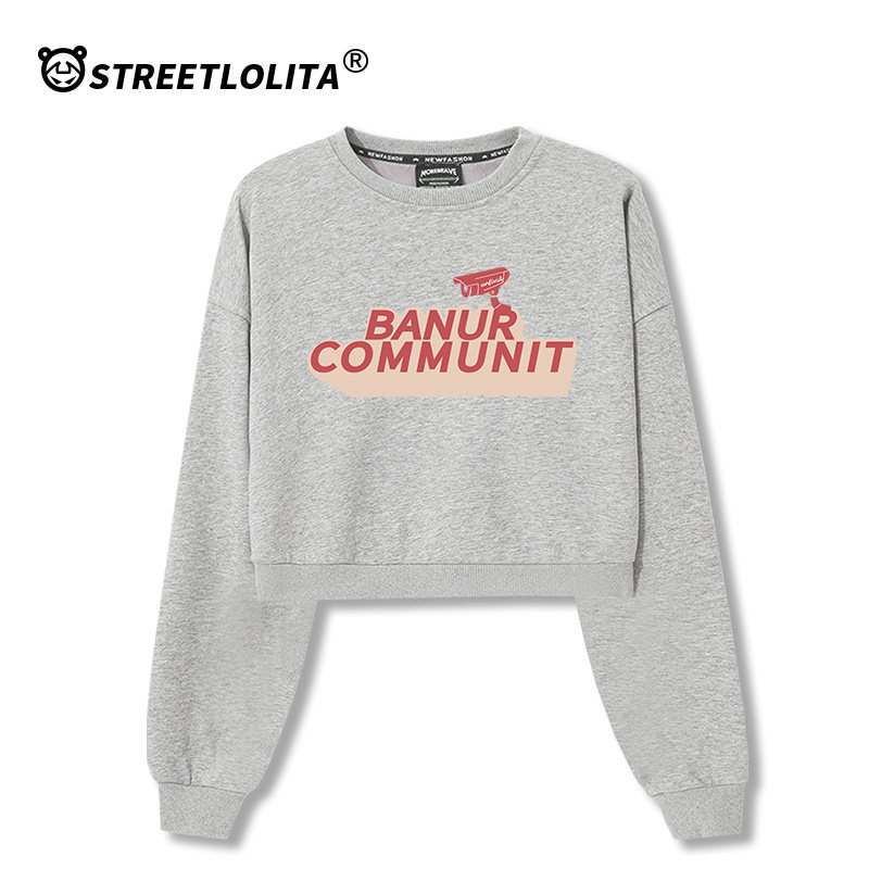 ins超火黑色短款套头2021春秋卫衣 街头萝莉卫衣/绒衫