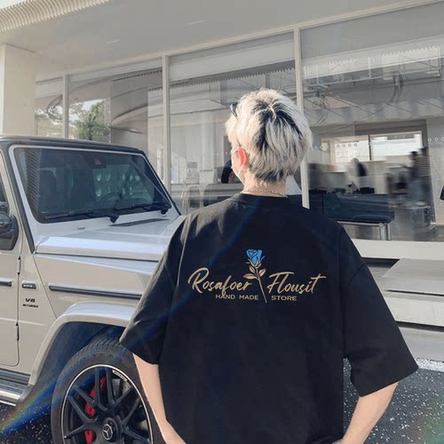 【320克重磅纯棉】潮牌痞帅宽松百搭上衣男设计感小众休闲短袖T恤 - 图1